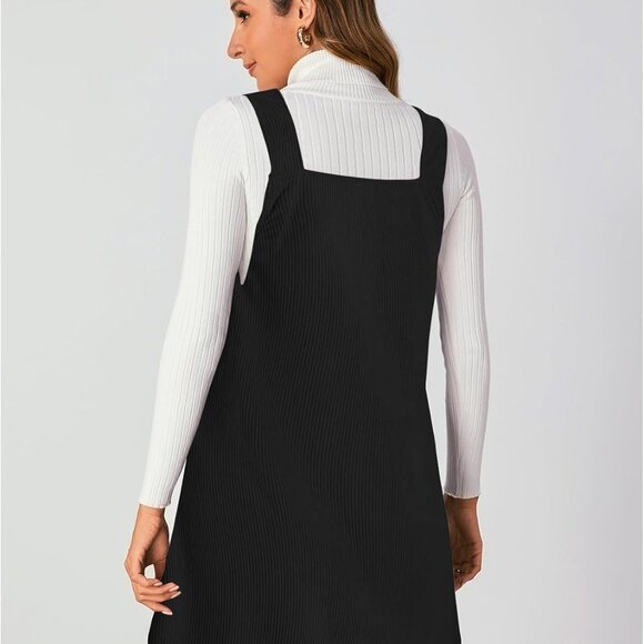 2025 Fall Women's V Neck Corduroy Overall Mini Pinafore Dress in Black - Large - Picture 2 of 5